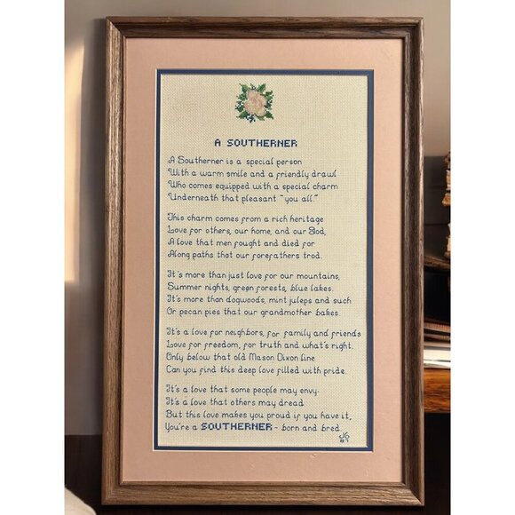 Large Vintage Framed Cross Stitch "The Southerner" Signed 1987 16" x 24" - Picture 1 of 15